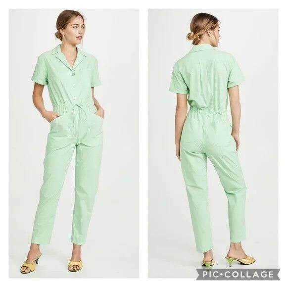Rachel Antonoff Pants - RACHEL ANTONOFF Matthew Utility Jumpsuit in Lime Green Size Small Cotton Stretch